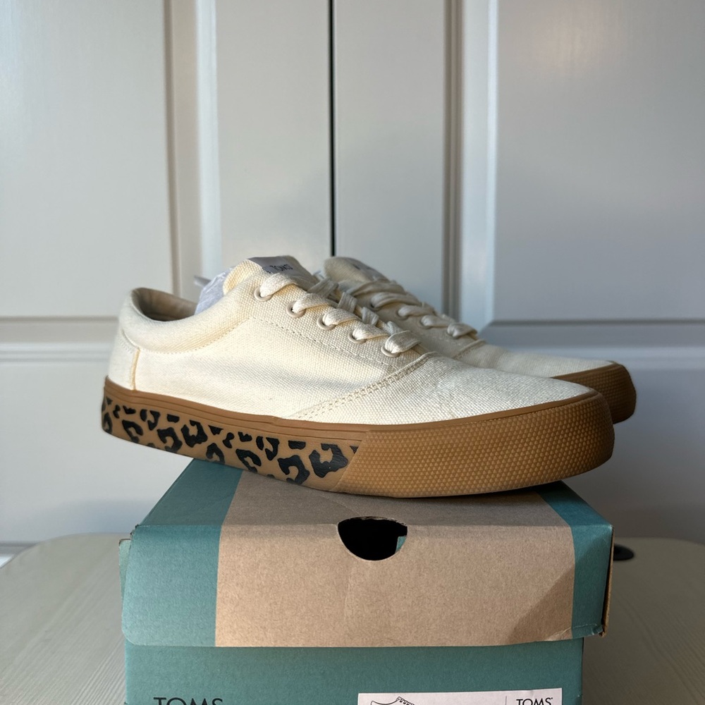 TOMS Ivory Canvas Shoes with Leopard Accent